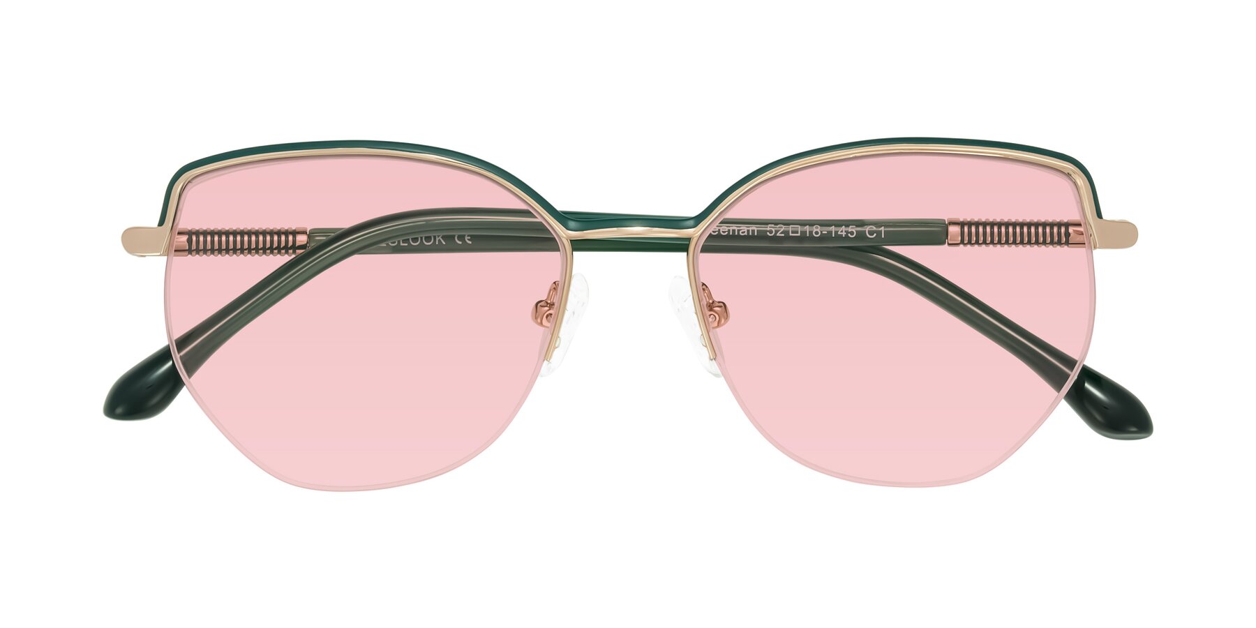 Folded Front of Heenan in Green/Gold with Light Garnet Tinted Lenses