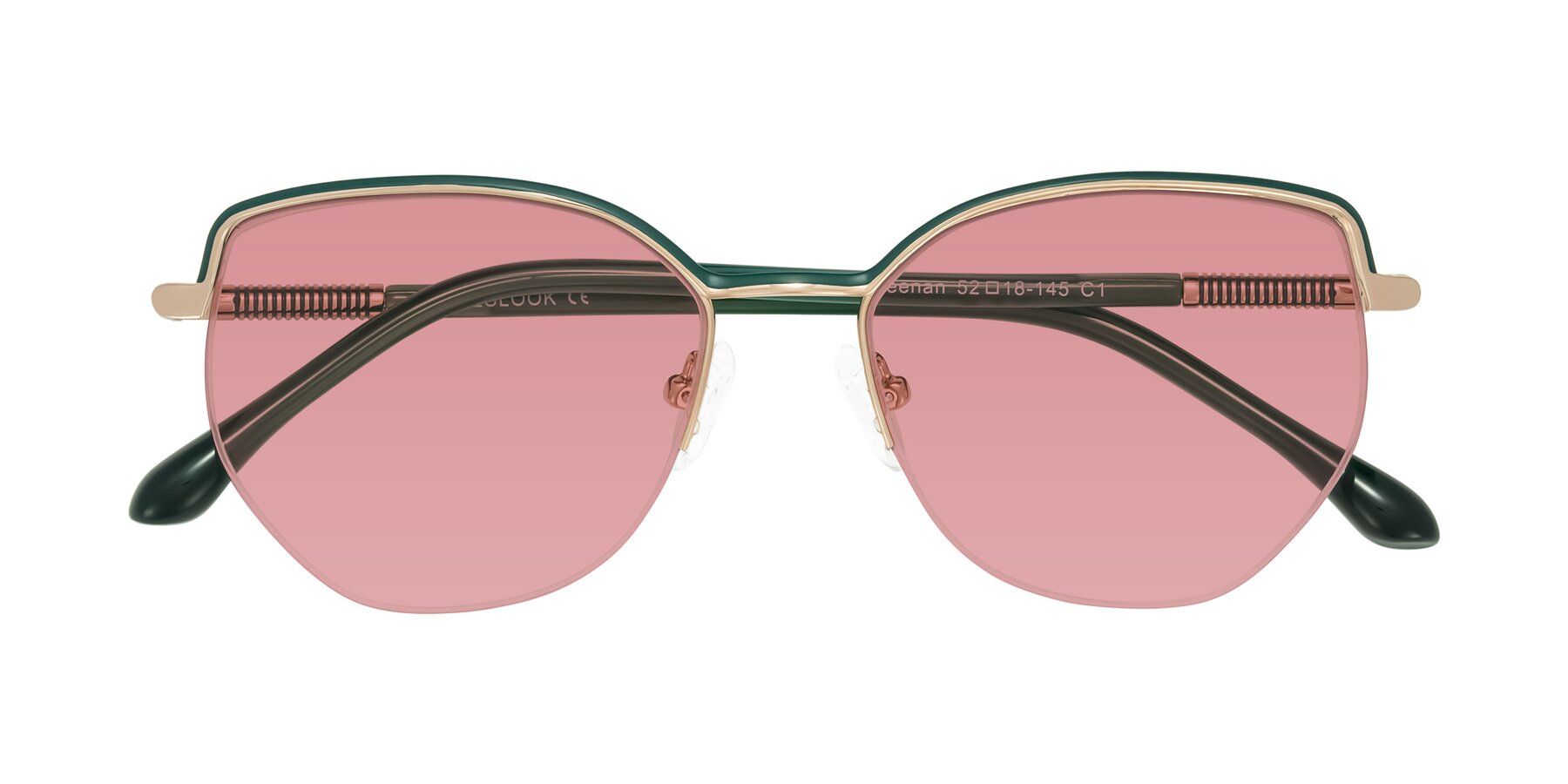 Folded Front of Heenan in Green/Gold with Medium Garnet Tinted Lenses