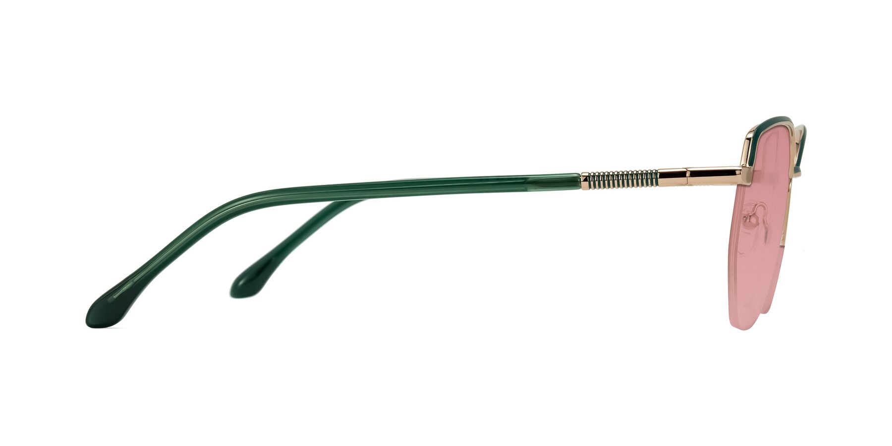 Side of Heenan in Green/Gold with Medium Garnet Tinted Lenses