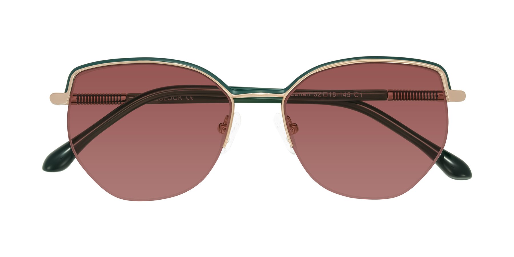 Folded Front of Heenan in Green/Gold with Garnet Tinted Lenses