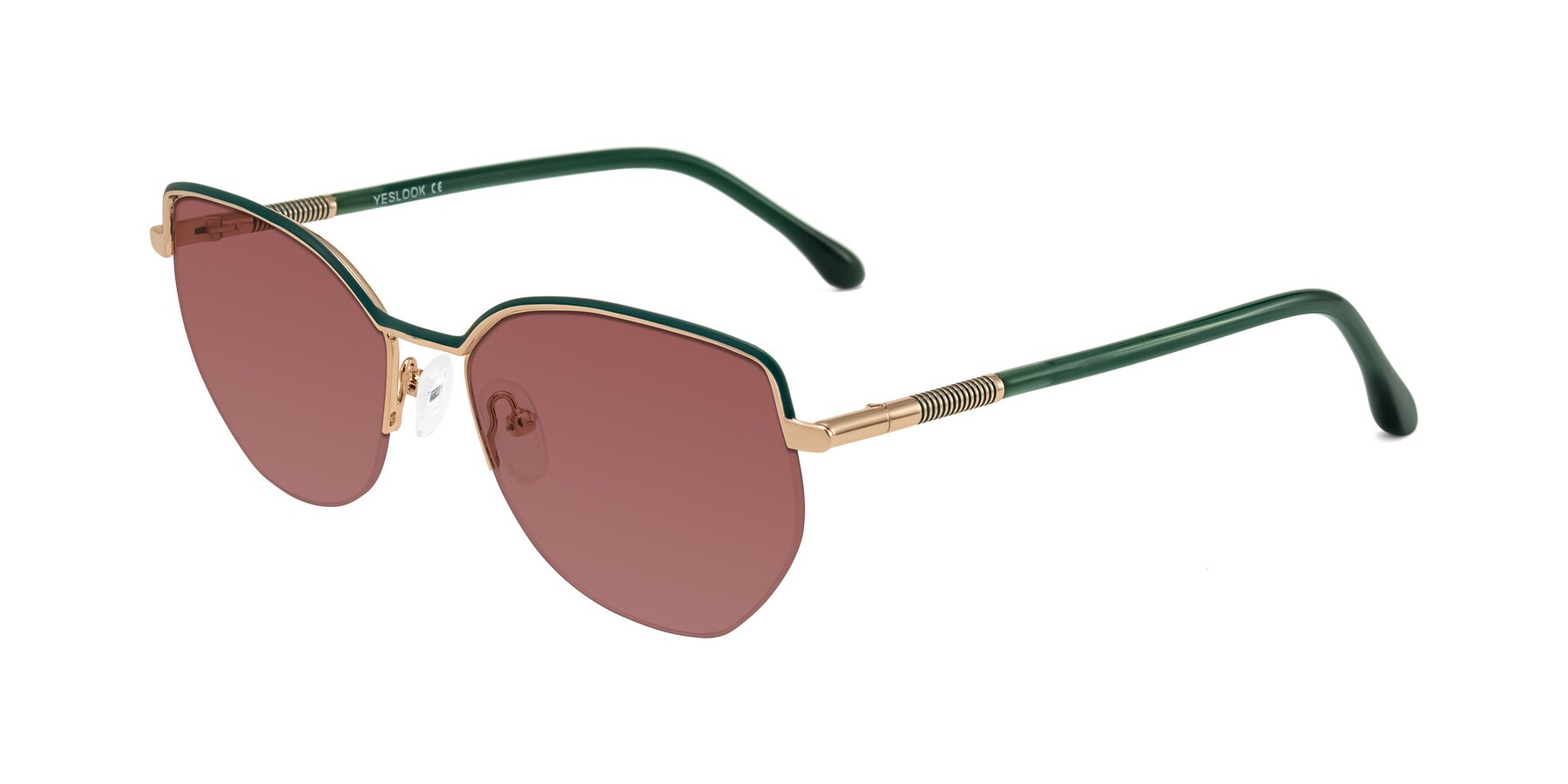 Angle of Heenan in Green/Gold with Garnet Tinted Lenses