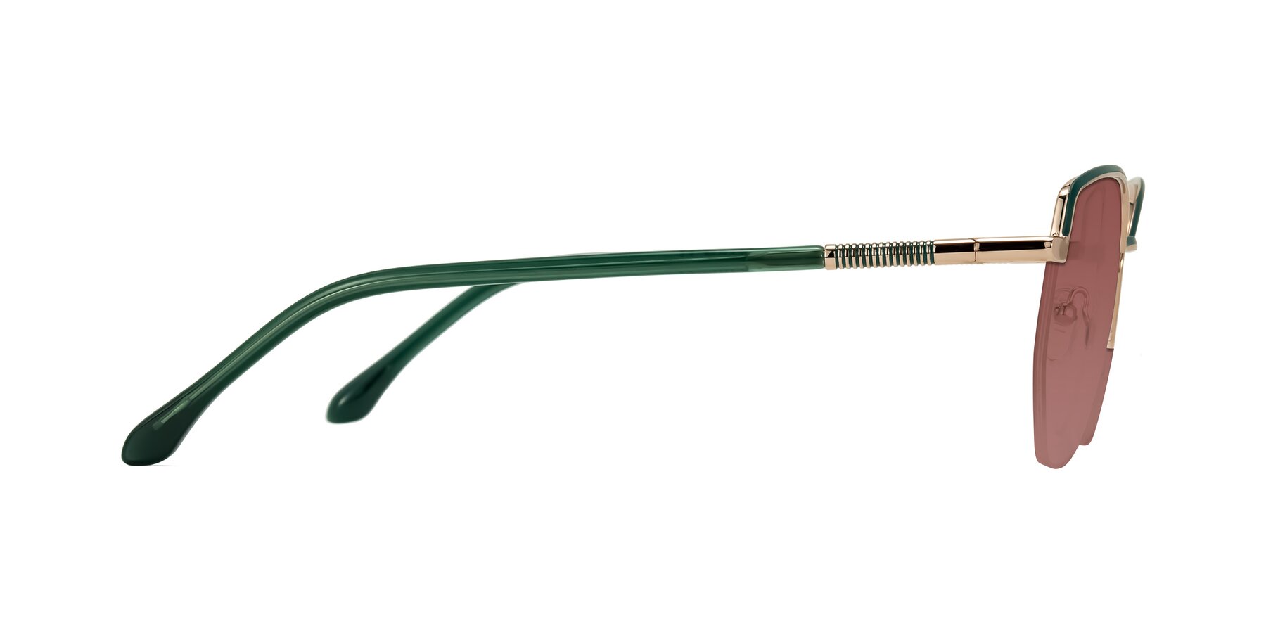 Side of Heenan in Green/Gold with Garnet Tinted Lenses