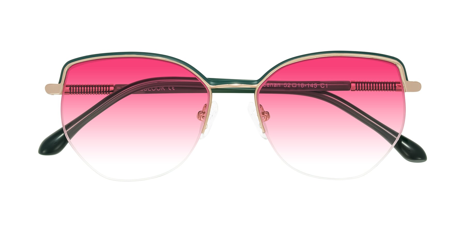 Folded Front of Heenan in Green/Gold with Pink Gradient Lenses