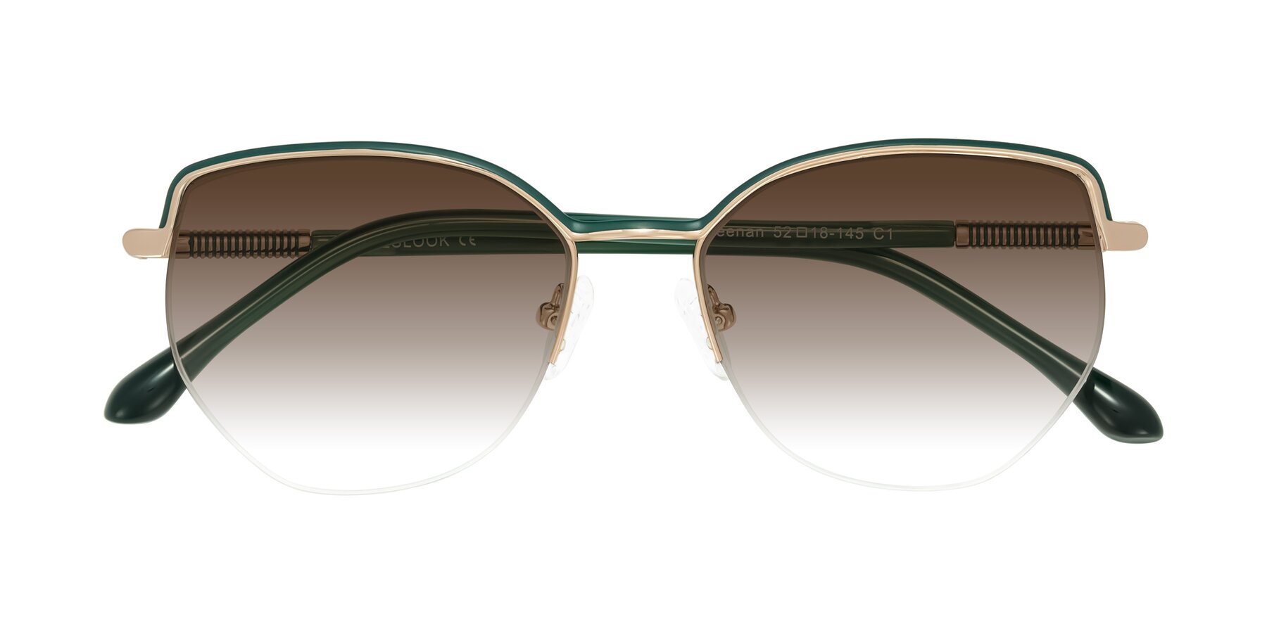 Folded Front of Heenan in Green/Gold with Brown Gradient Lenses
