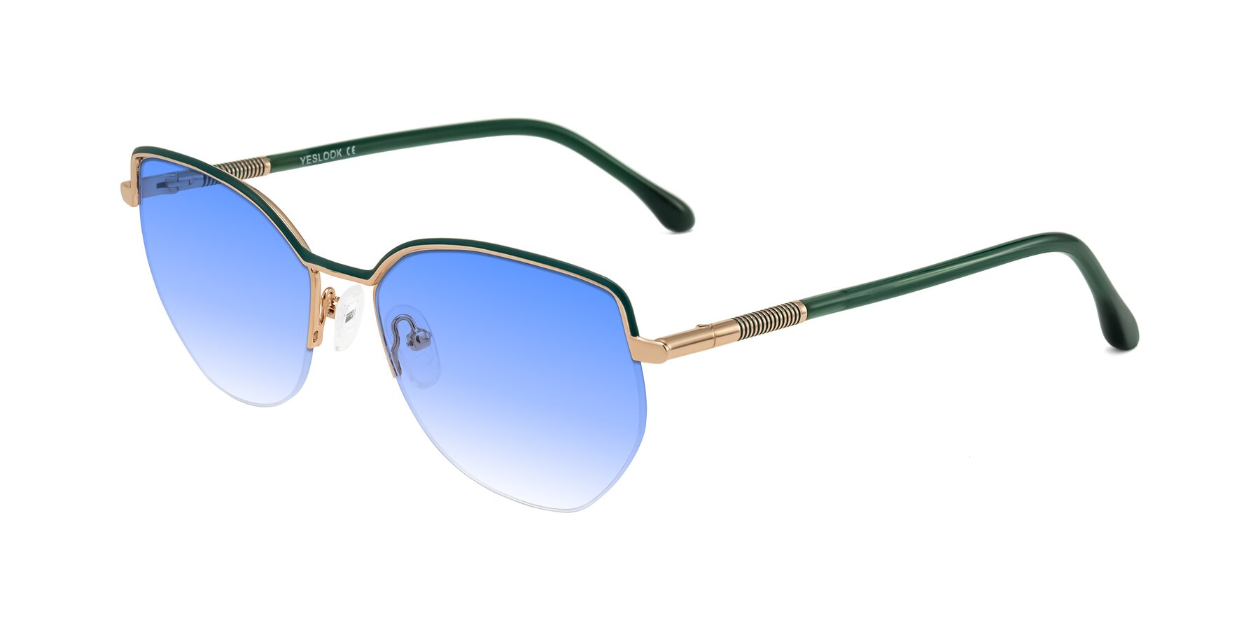 Angle of Heenan in Green/Gold with Blue Gradient Lenses