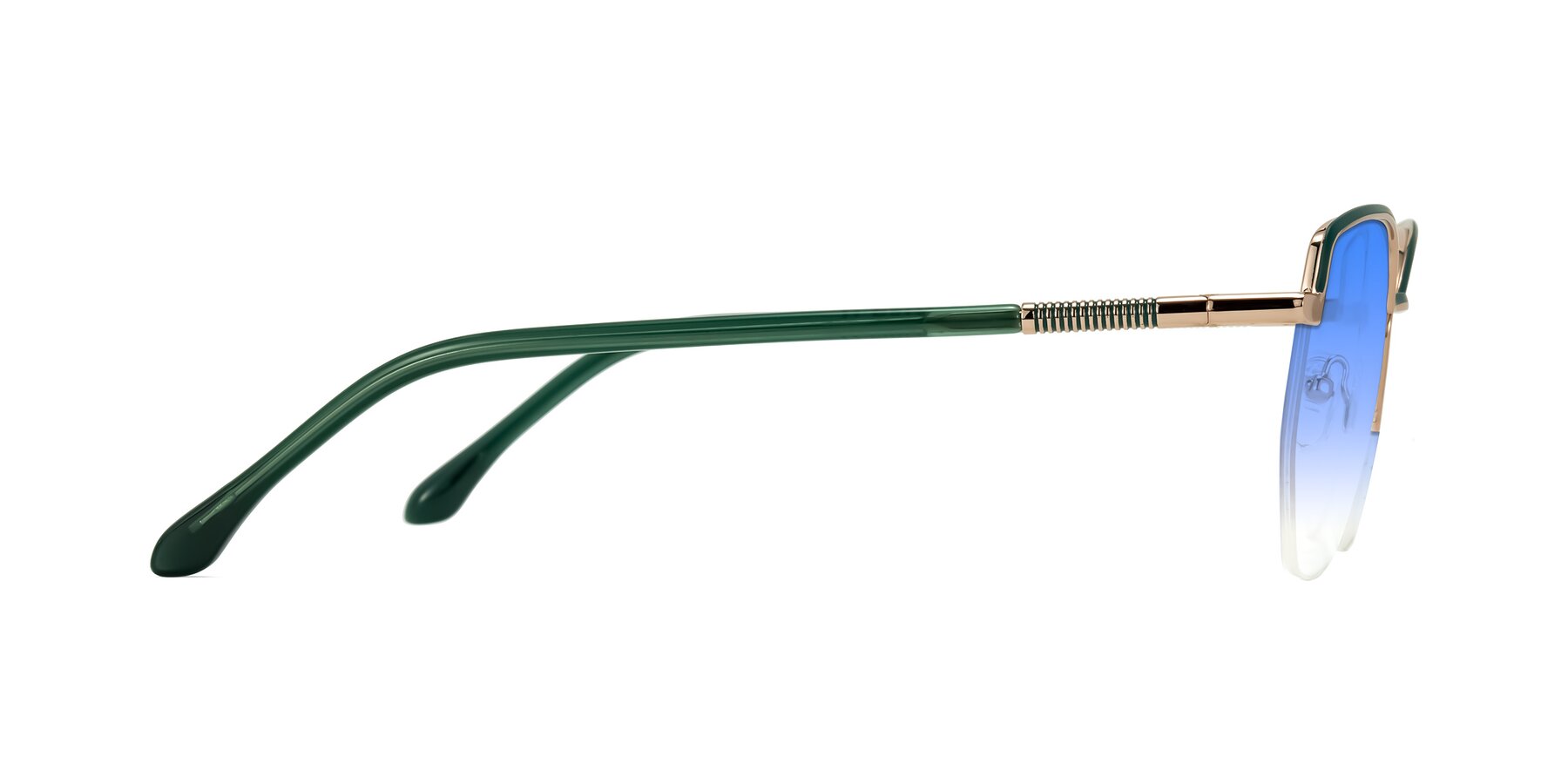 Side of Heenan in Green/Gold with Blue Gradient Lenses