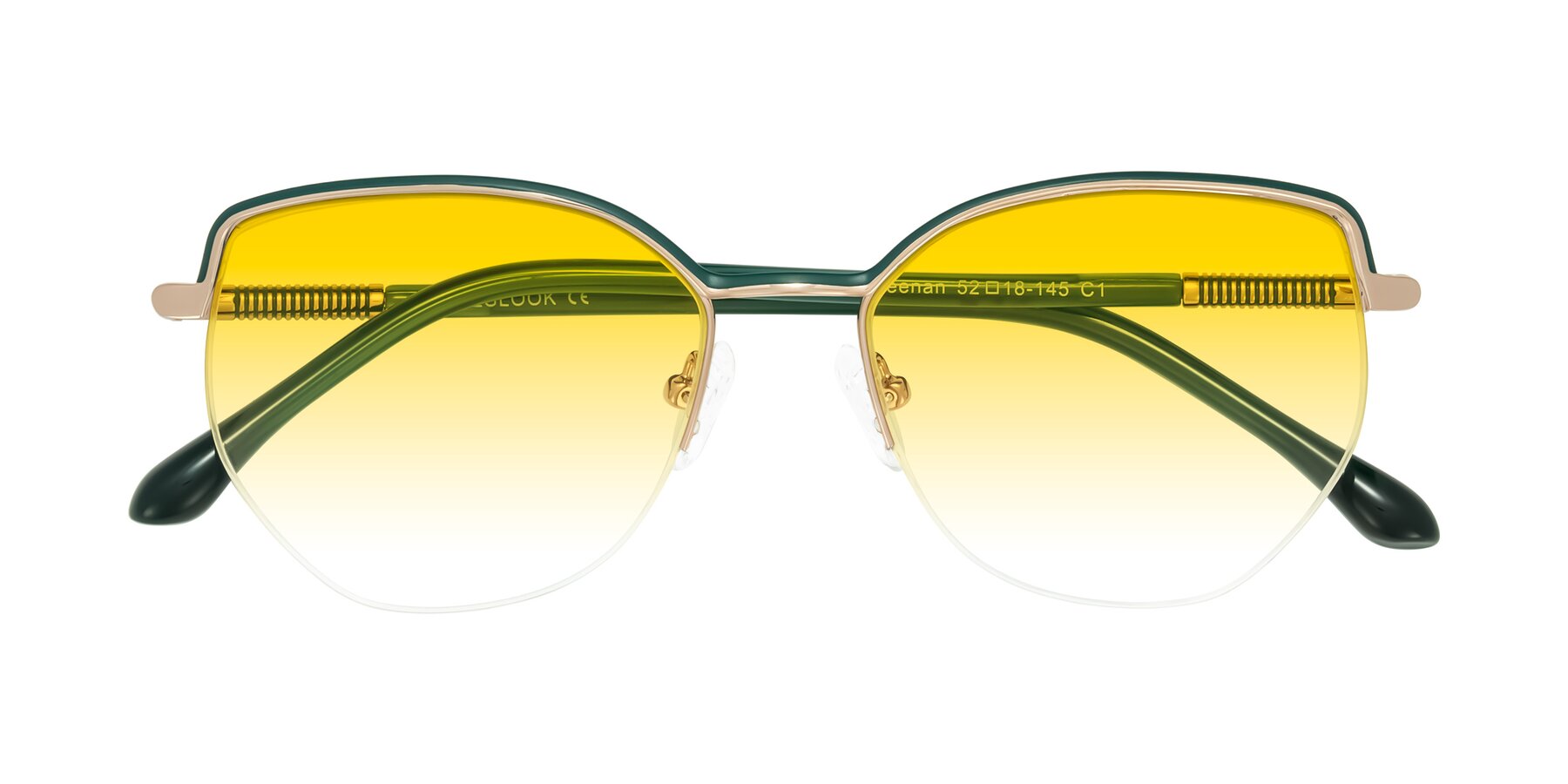 Folded Front of Heenan in Green/Gold with Yellow Gradient Lenses