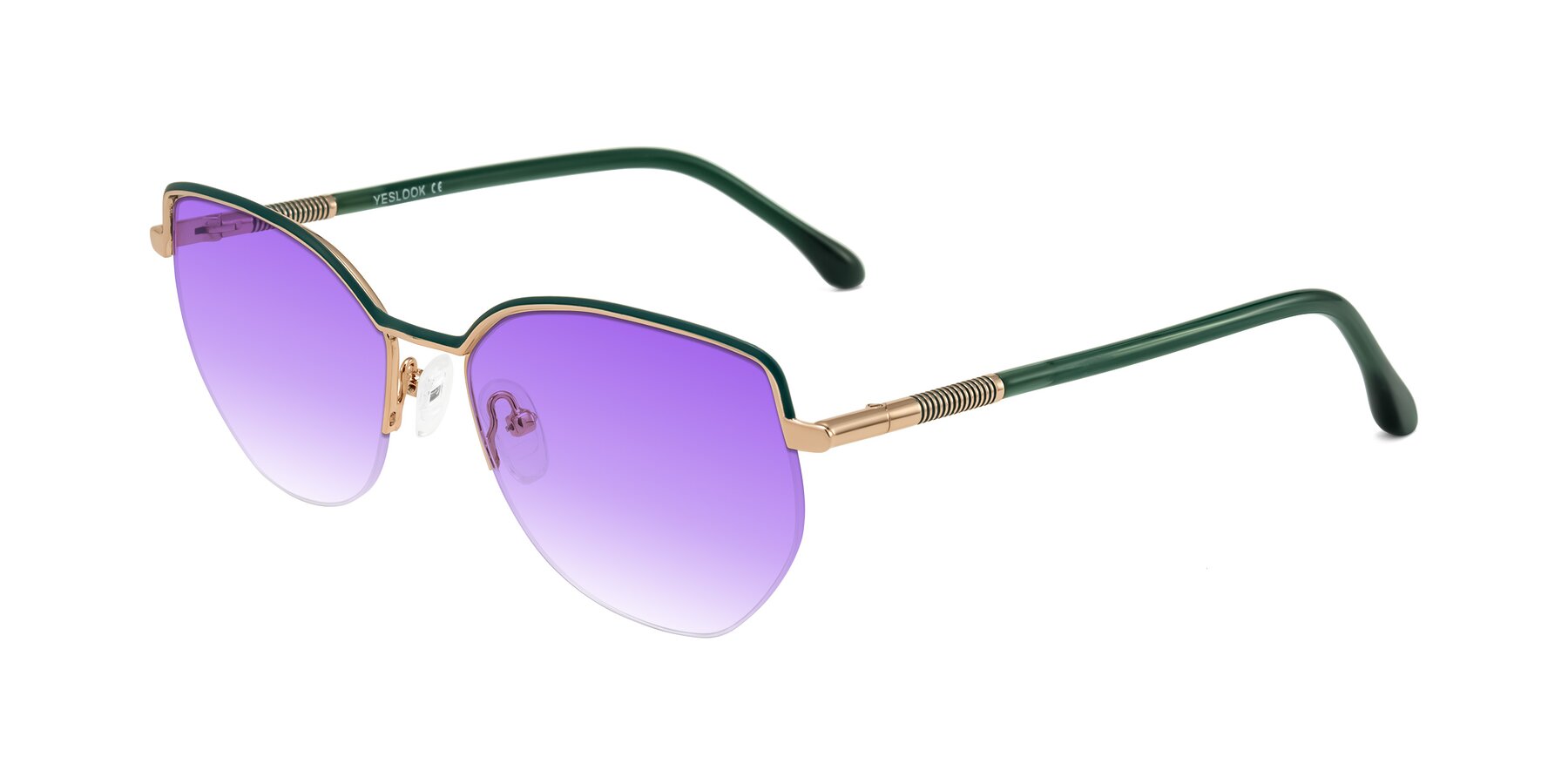 Angle of Heenan in Green/Gold with Purple Gradient Lenses