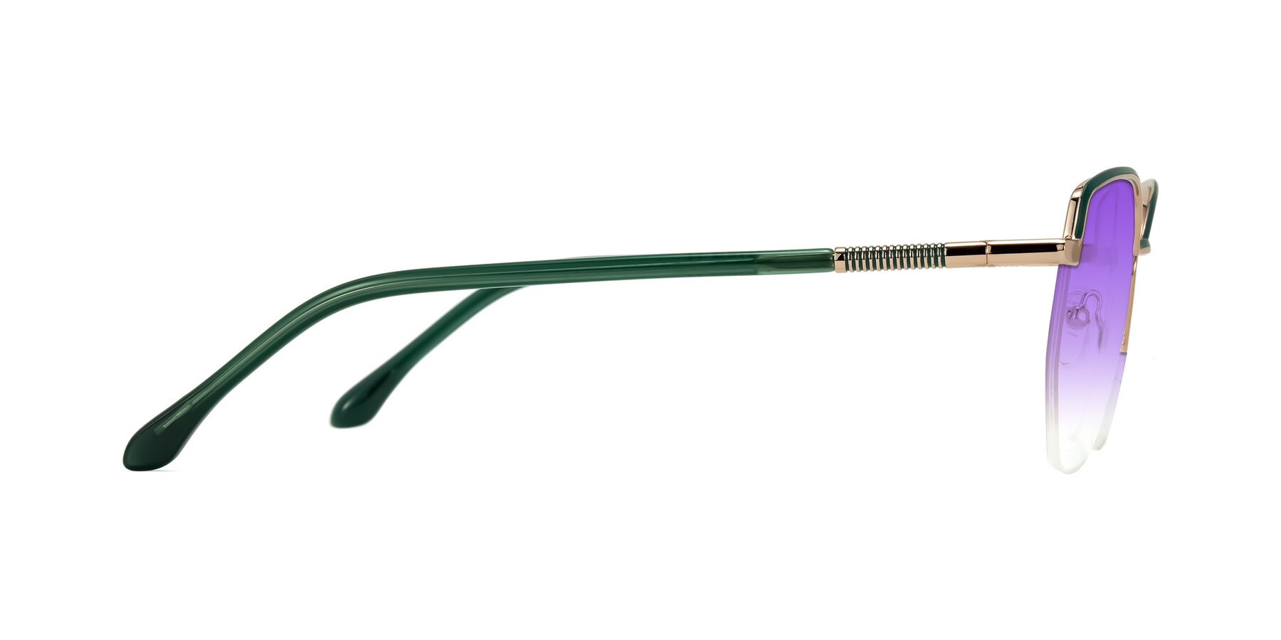 Side of Heenan in Green/Gold with Purple Gradient Lenses