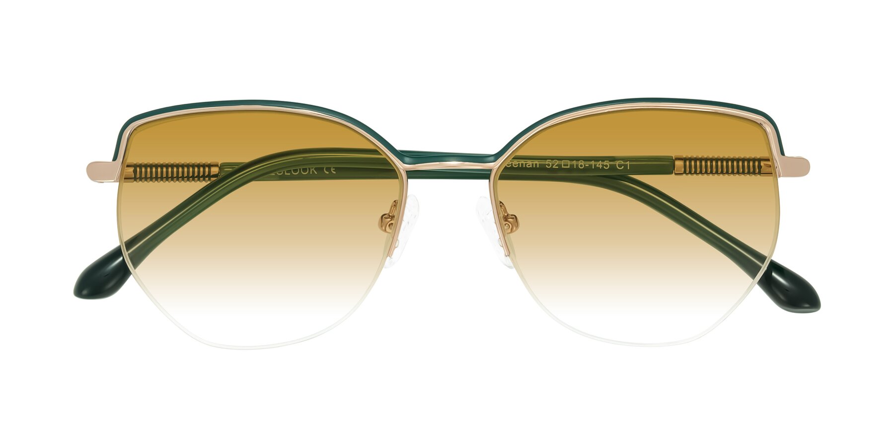 Folded Front of Heenan in Green/Gold with Champagne Gradient Lenses