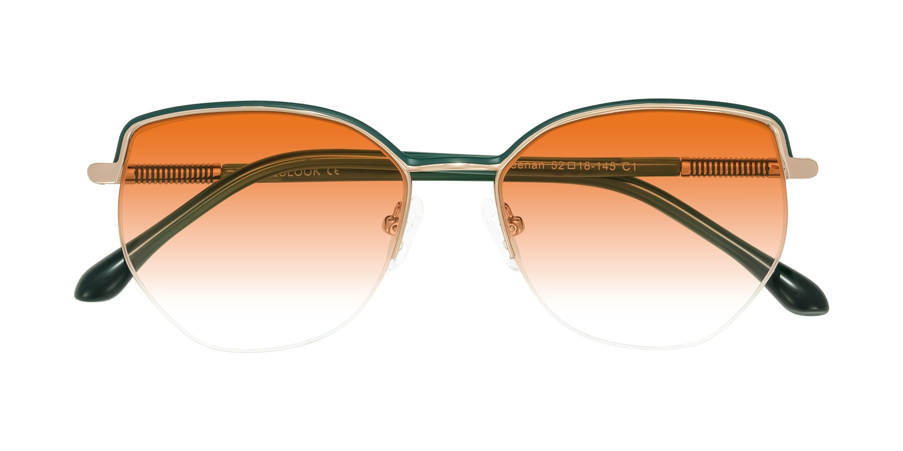 Folded Front of Heenan in Green/Gold with Orange Gradient Lenses