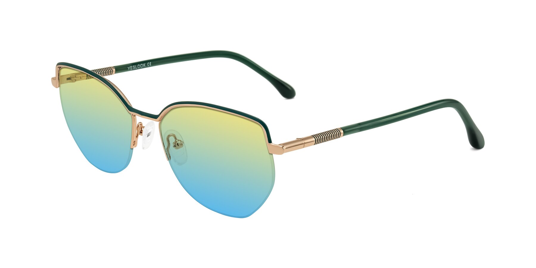 Angle of Heenan in Green/Gold with Yellow / Blue Gradient Lenses