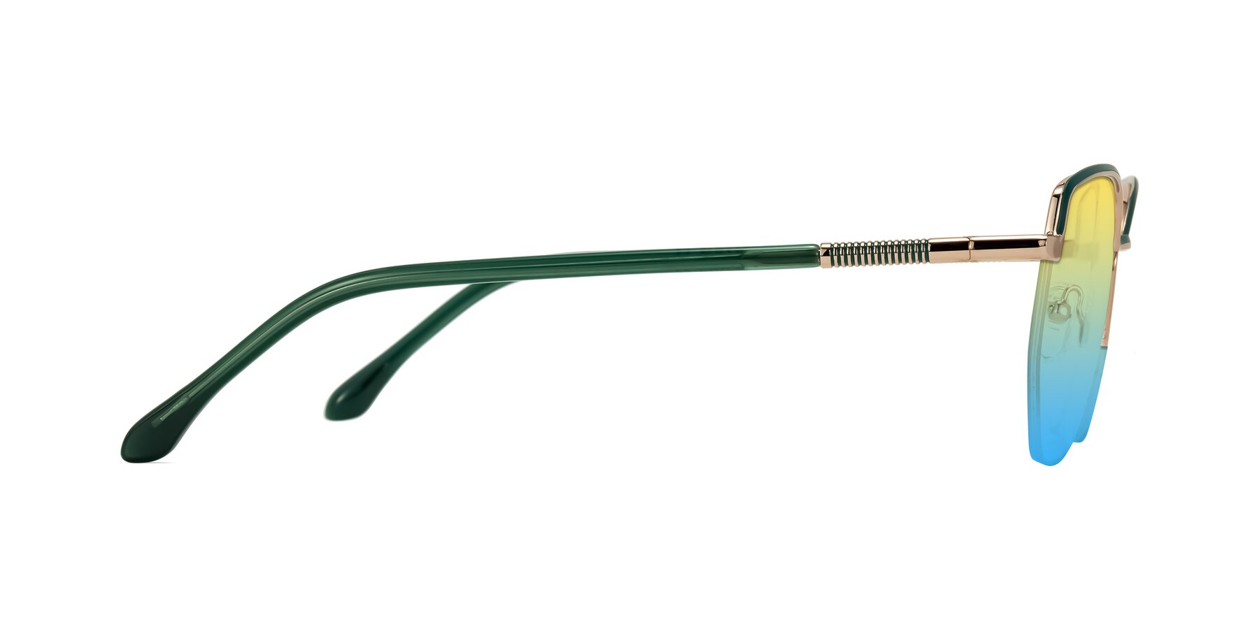 Side of Heenan in Green/Gold with Yellow / Blue Gradient Lenses