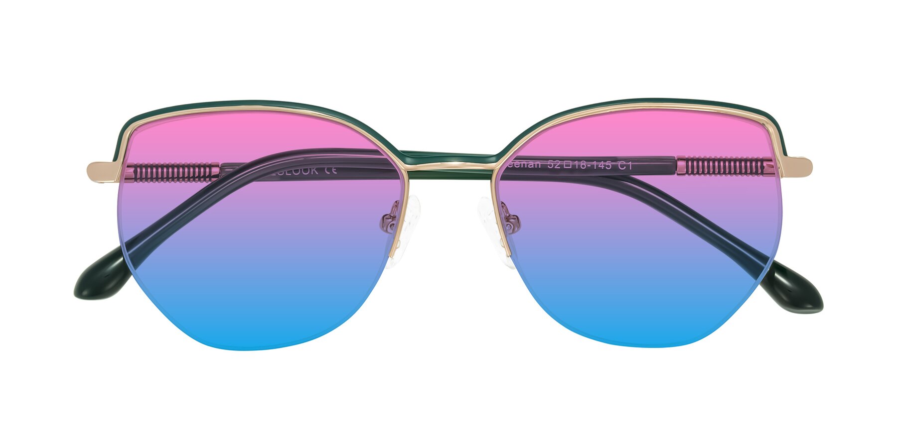Folded Front of Heenan in Green/Gold with Pink / Blue Gradient Lenses