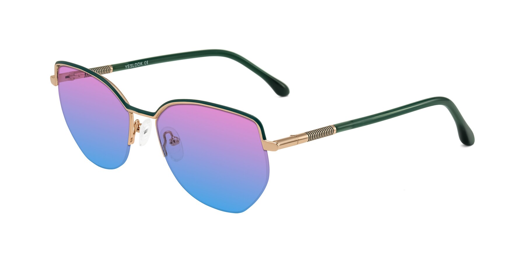 Angle of Heenan in Green/Gold with Pink / Blue Gradient Lenses