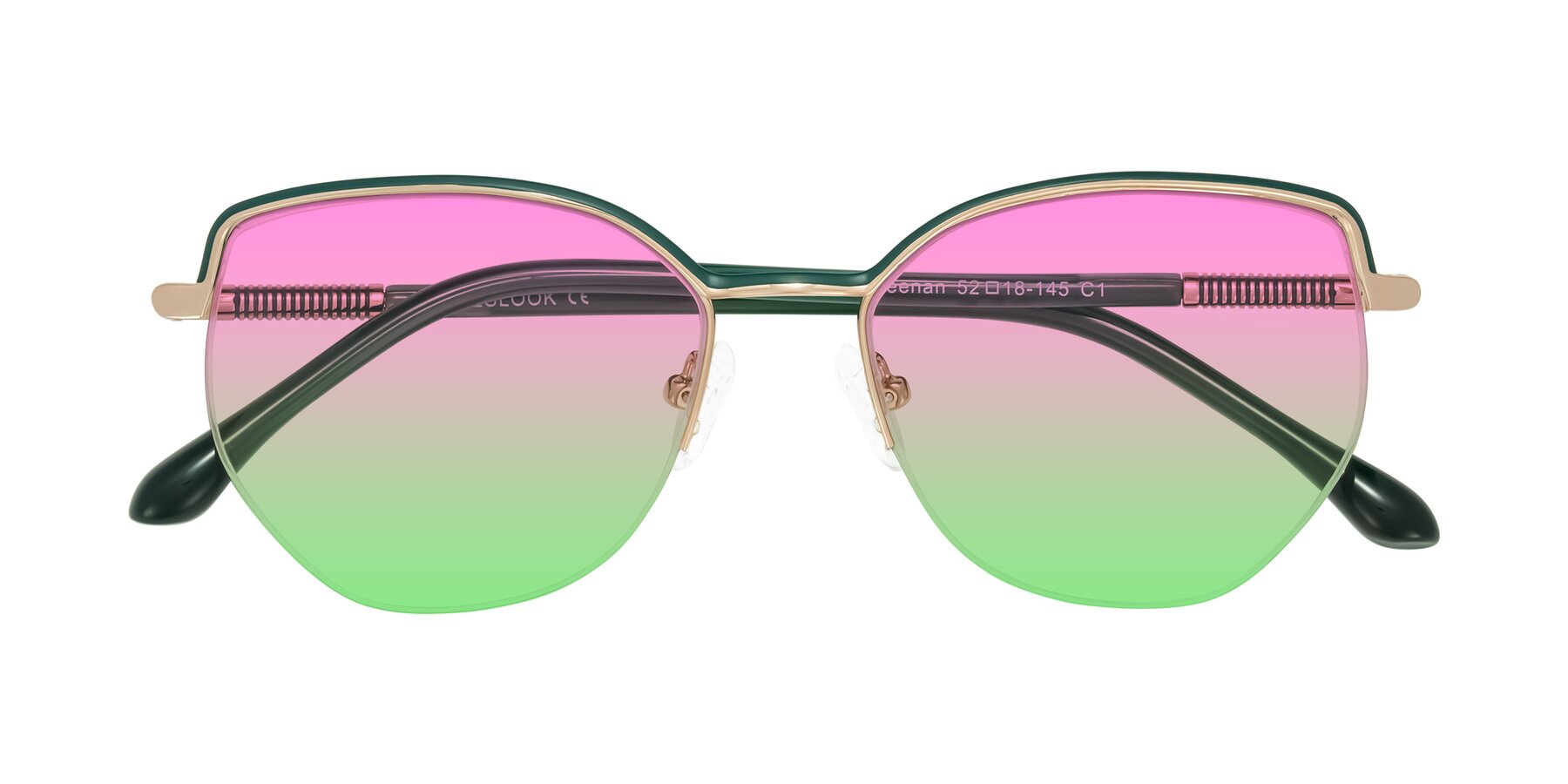 Folded Front of Heenan in Green/Gold with Pink / Green Gradient Lenses