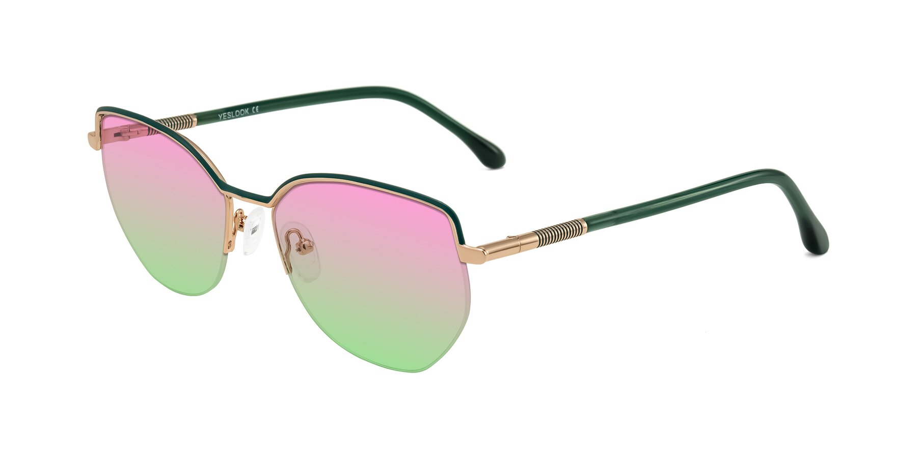 Angle of Heenan in Green/Gold with Pink / Green Gradient Lenses