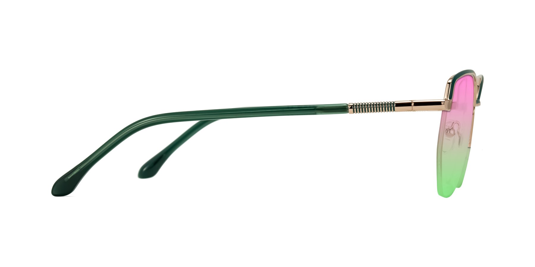 Side of Heenan in Green/Gold with Pink / Green Gradient Lenses