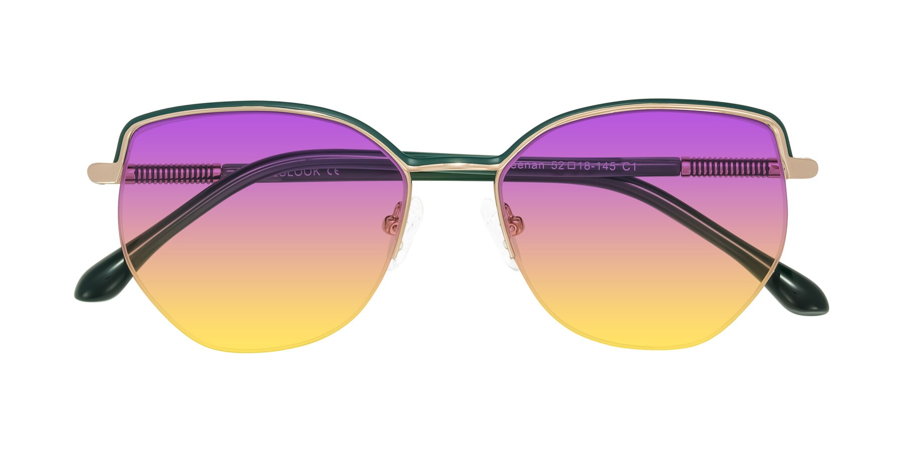 Folded Front of Heenan in Green/Gold with Purple / Yellow Gradient Lenses