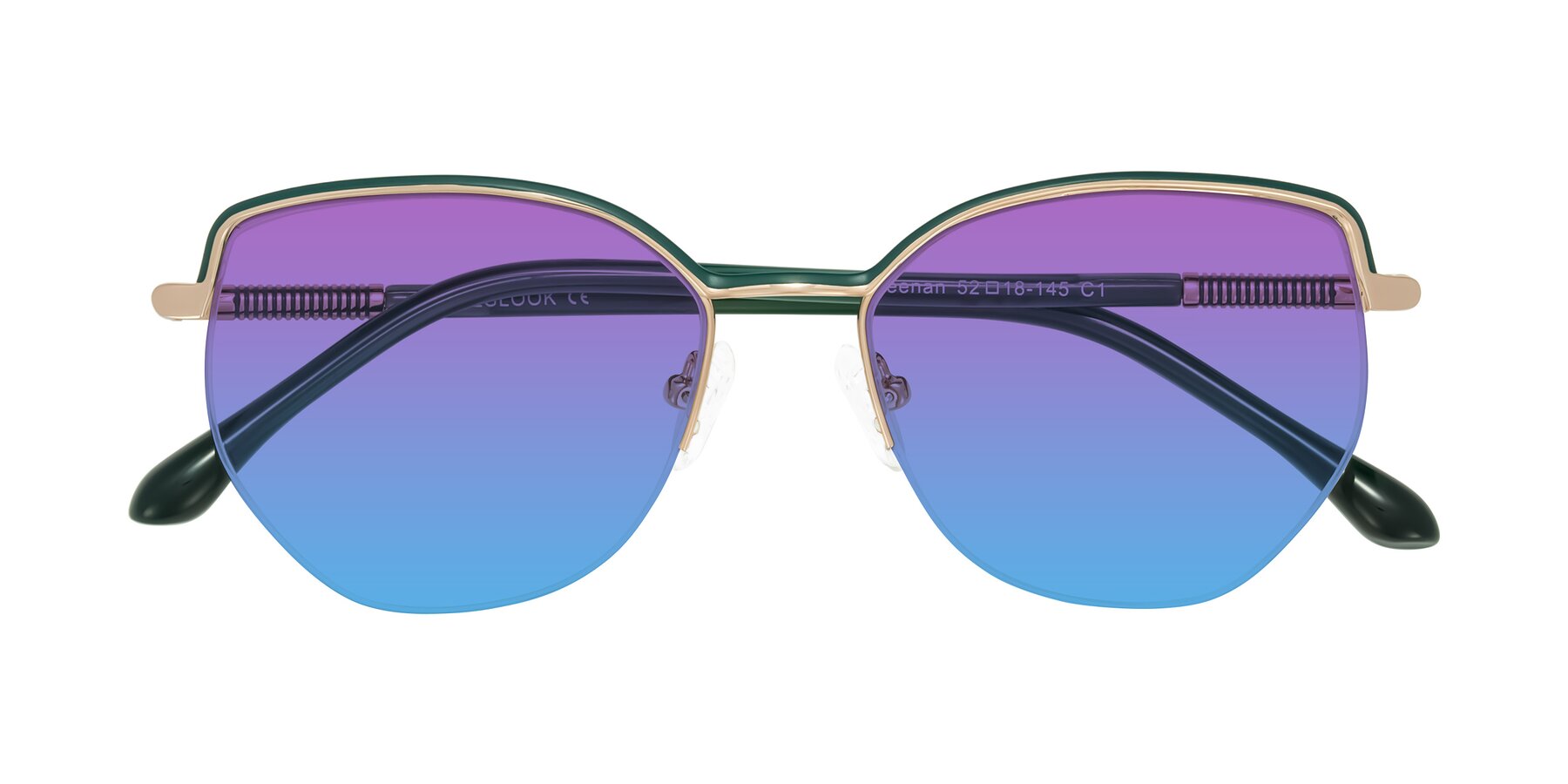 Folded Front of Heenan in Green/Gold with Purple / Blue Gradient Lenses