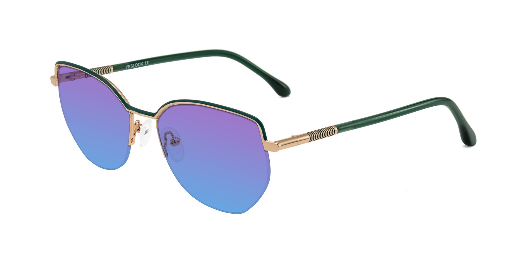 Angle of Heenan in Green/Gold with Purple / Blue Gradient Lenses