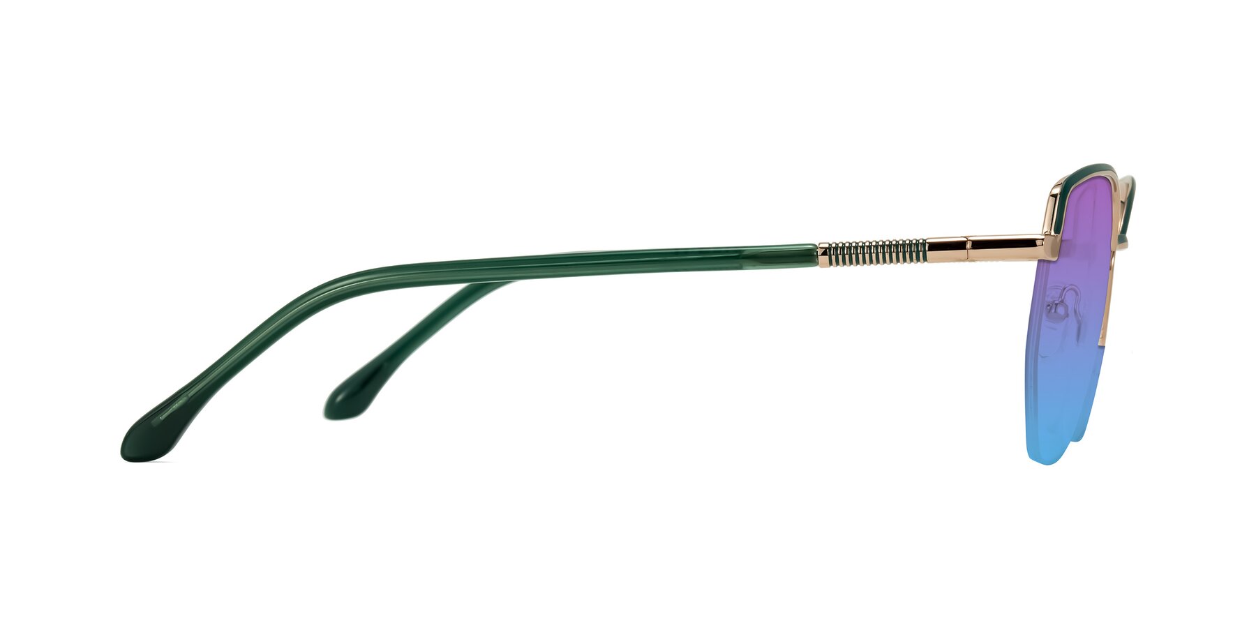 Side of Heenan in Green/Gold with Purple / Blue Gradient Lenses
