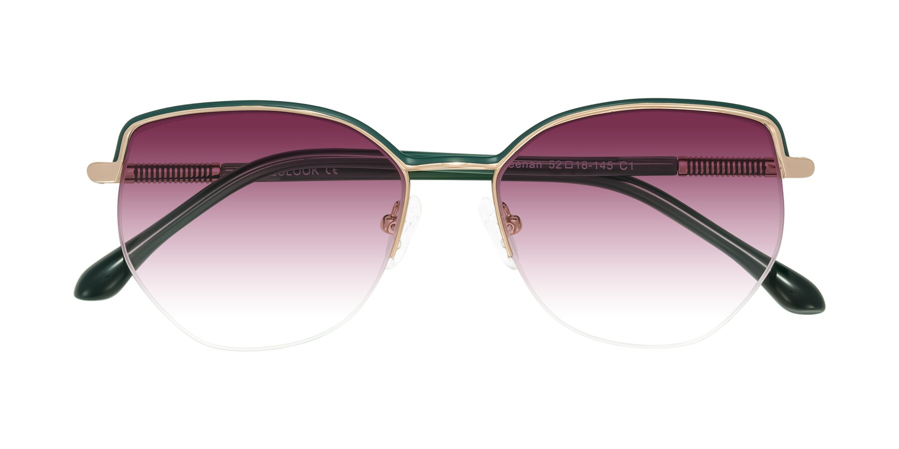 Folded Front of Heenan in Green/Gold with Wine Gradient Lenses