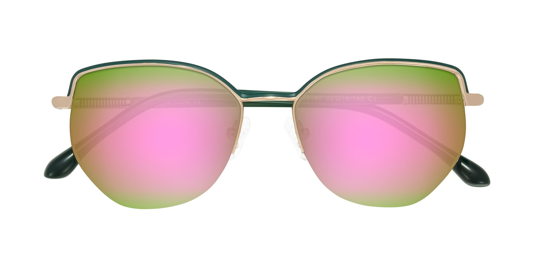 Folded Front of Heenan in Green/Gold with Pink Mirrored Lenses