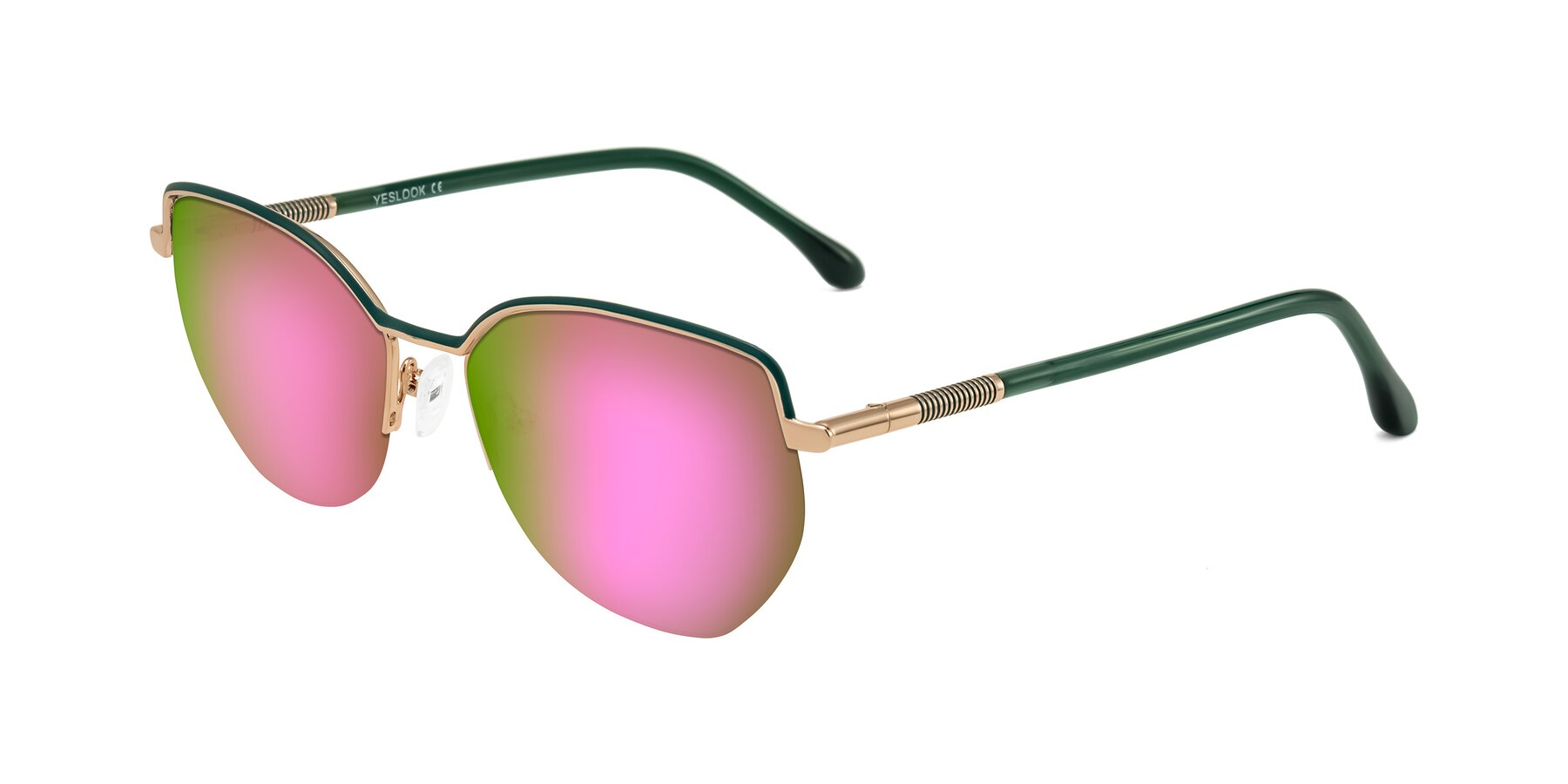 Angle of Heenan in Green/Gold with Pink Mirrored Lenses