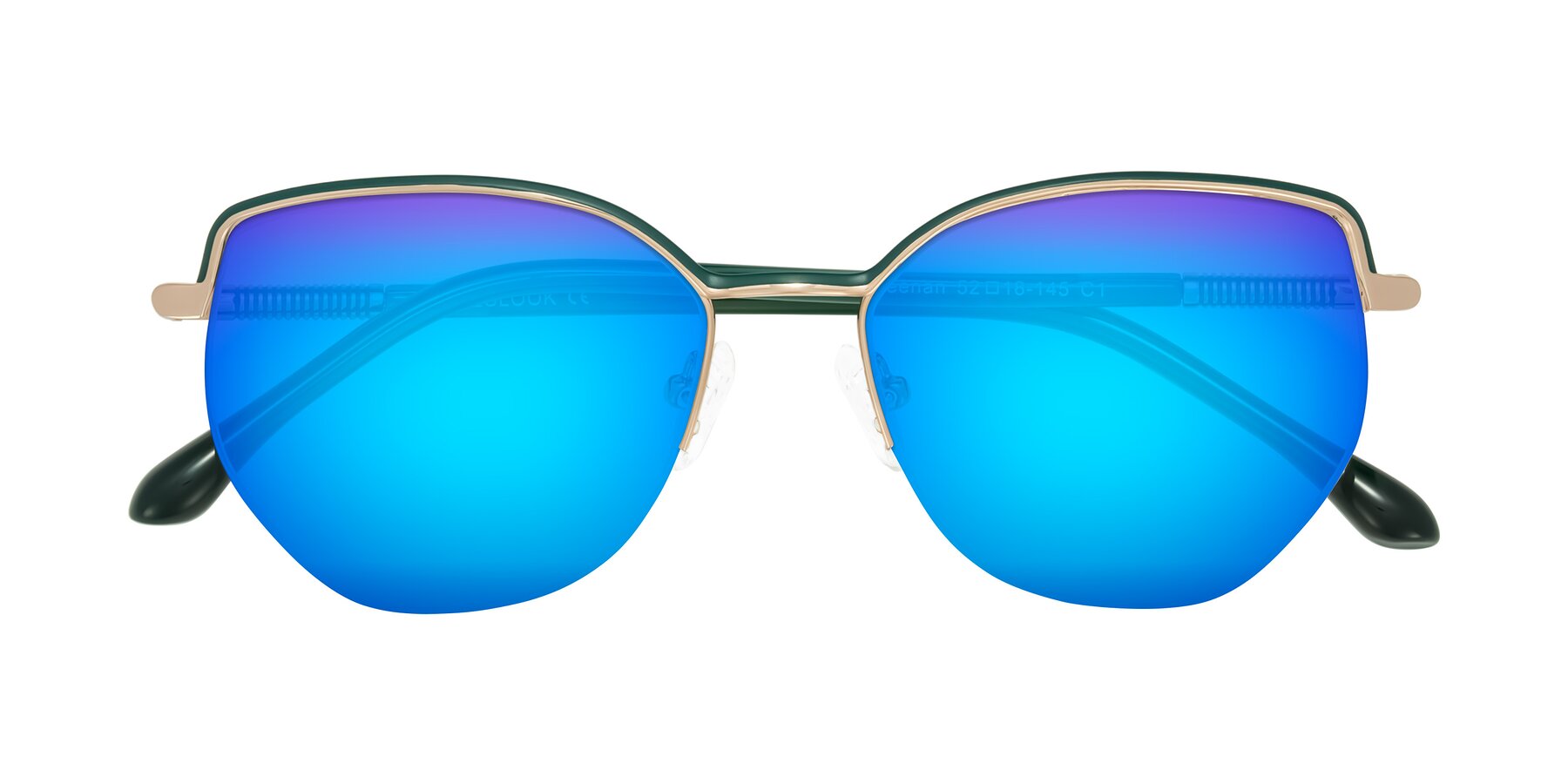 Folded Front of Heenan in Green/Gold with Blue Mirrored Lenses