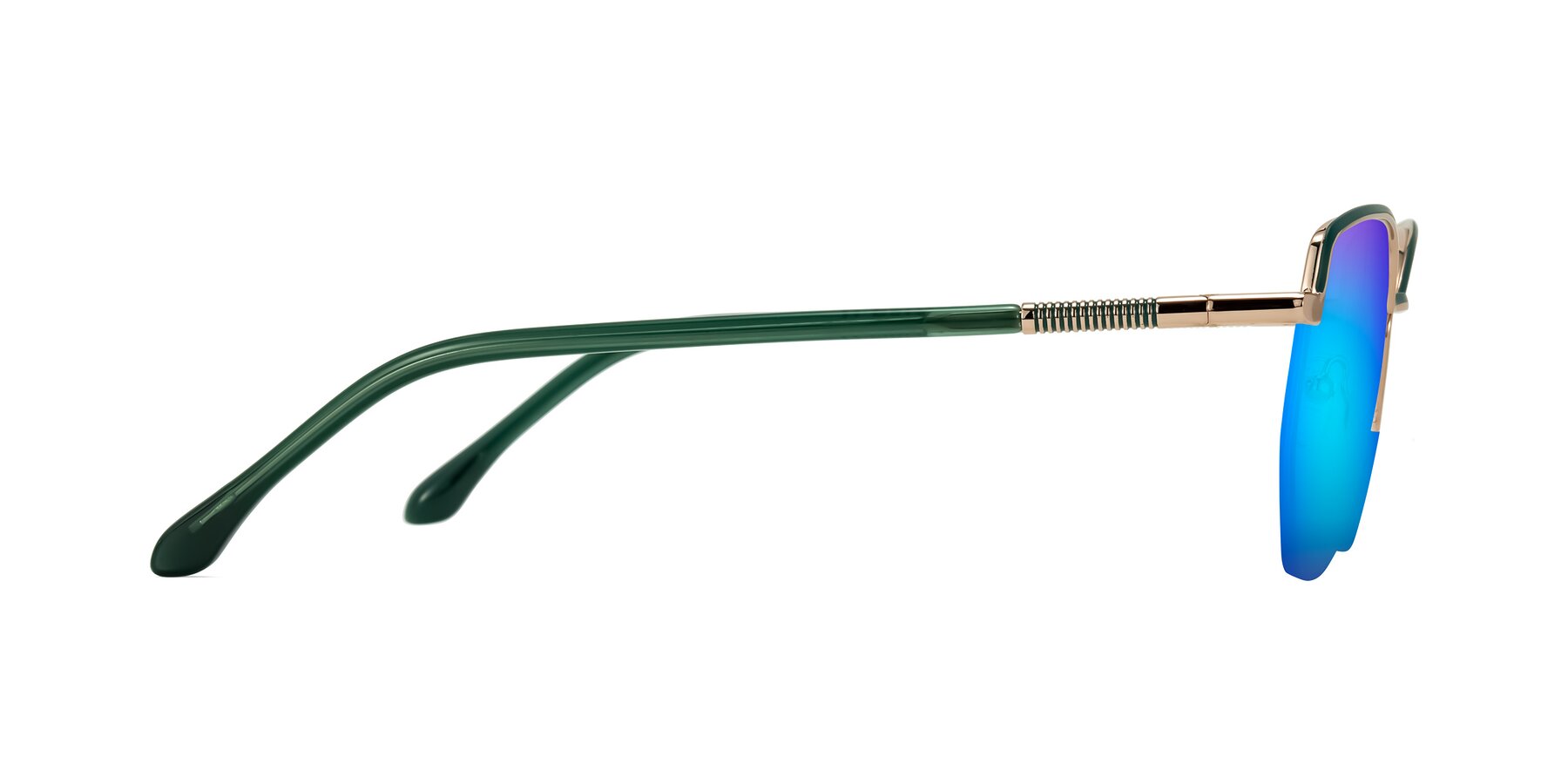 Side of Heenan in Green/Gold with Blue Mirrored Lenses