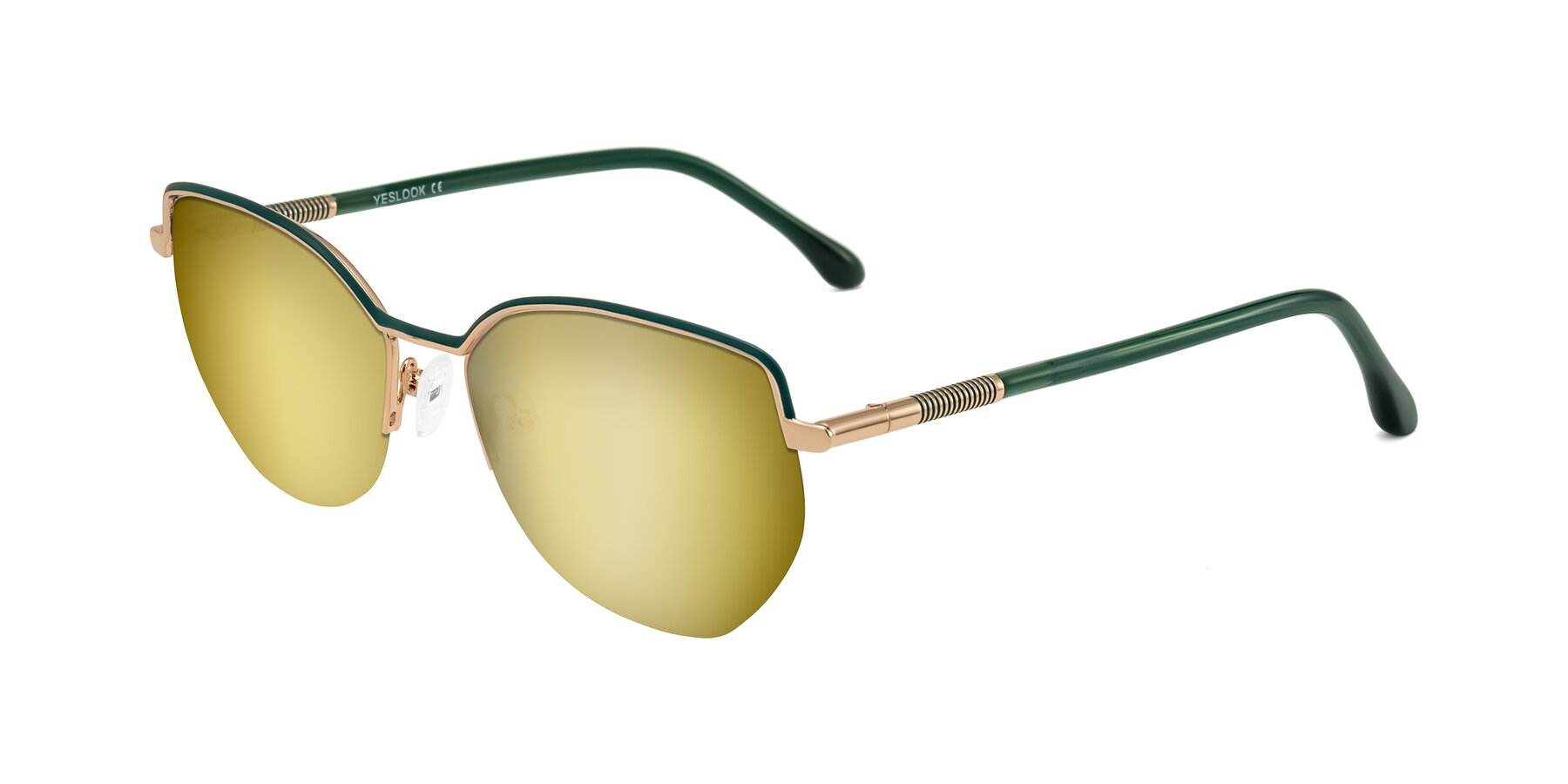 Angle of Heenan in Green/Gold with Gold Mirrored Lenses