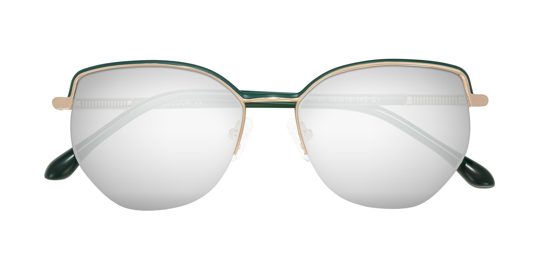 Folded Front of Heenan in Green/Gold with Silver Mirrored Lenses