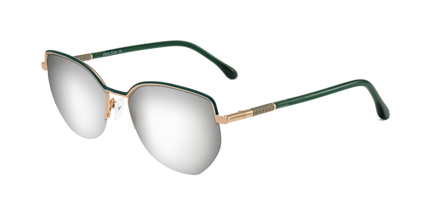 Angle of Heenan in Green/Gold with Silver Mirrored Lenses