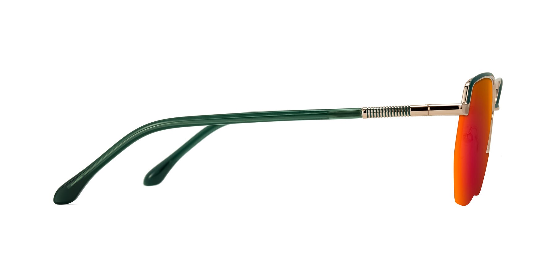 Side of Heenan in Green/Gold with Red Gold Mirrored Lenses