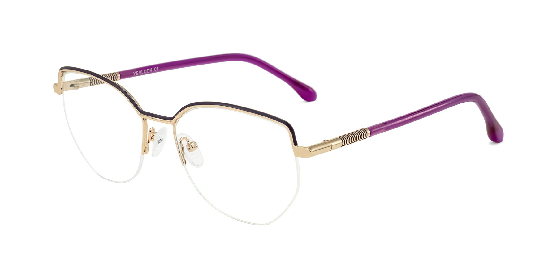 Angle of Heenan in Purple/Gold with Clear Reading Eyeglass Lenses