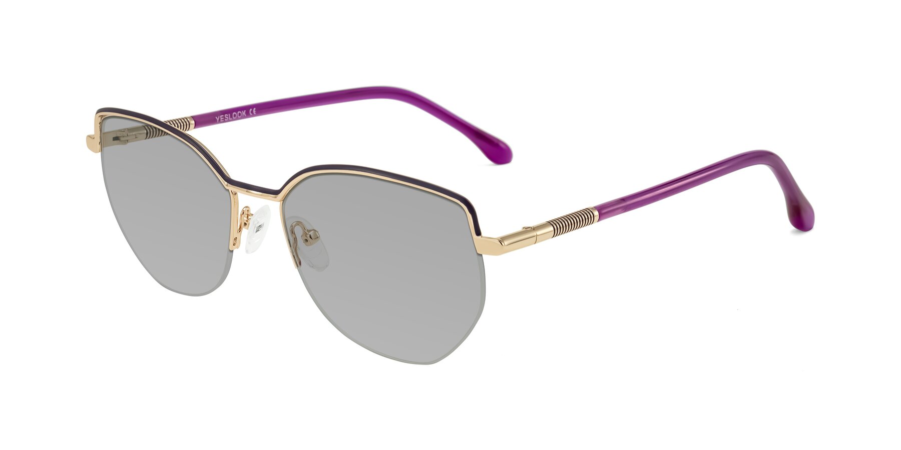 Angle of Heenan in Purple/Gold with Light Gray Tinted Lenses