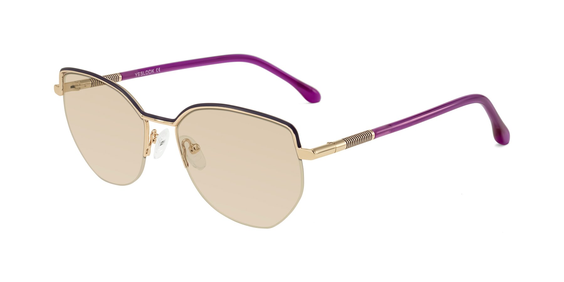 Angle of Heenan in Purple/Gold with Light Brown Tinted Lenses