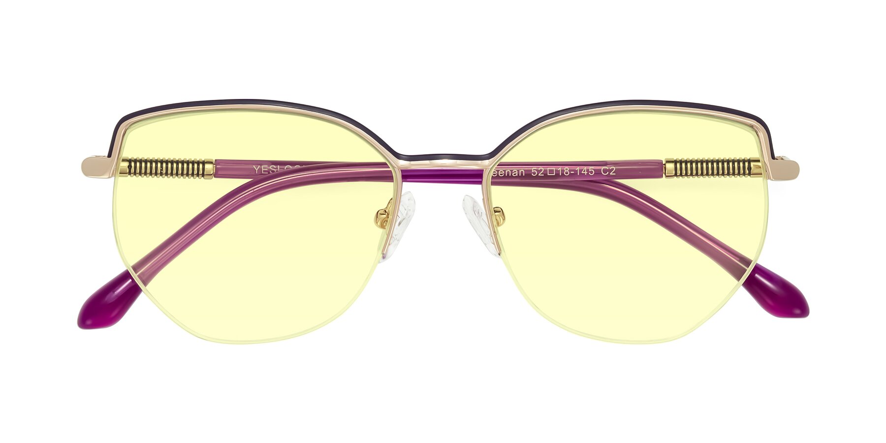 Folded Front of Heenan in Purple/Gold with Light Yellow Tinted Lenses