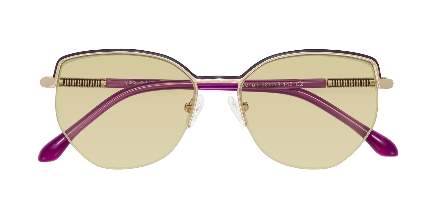 Folded Front of Heenan in Purple/Gold with Light Champagne Tinted Lenses