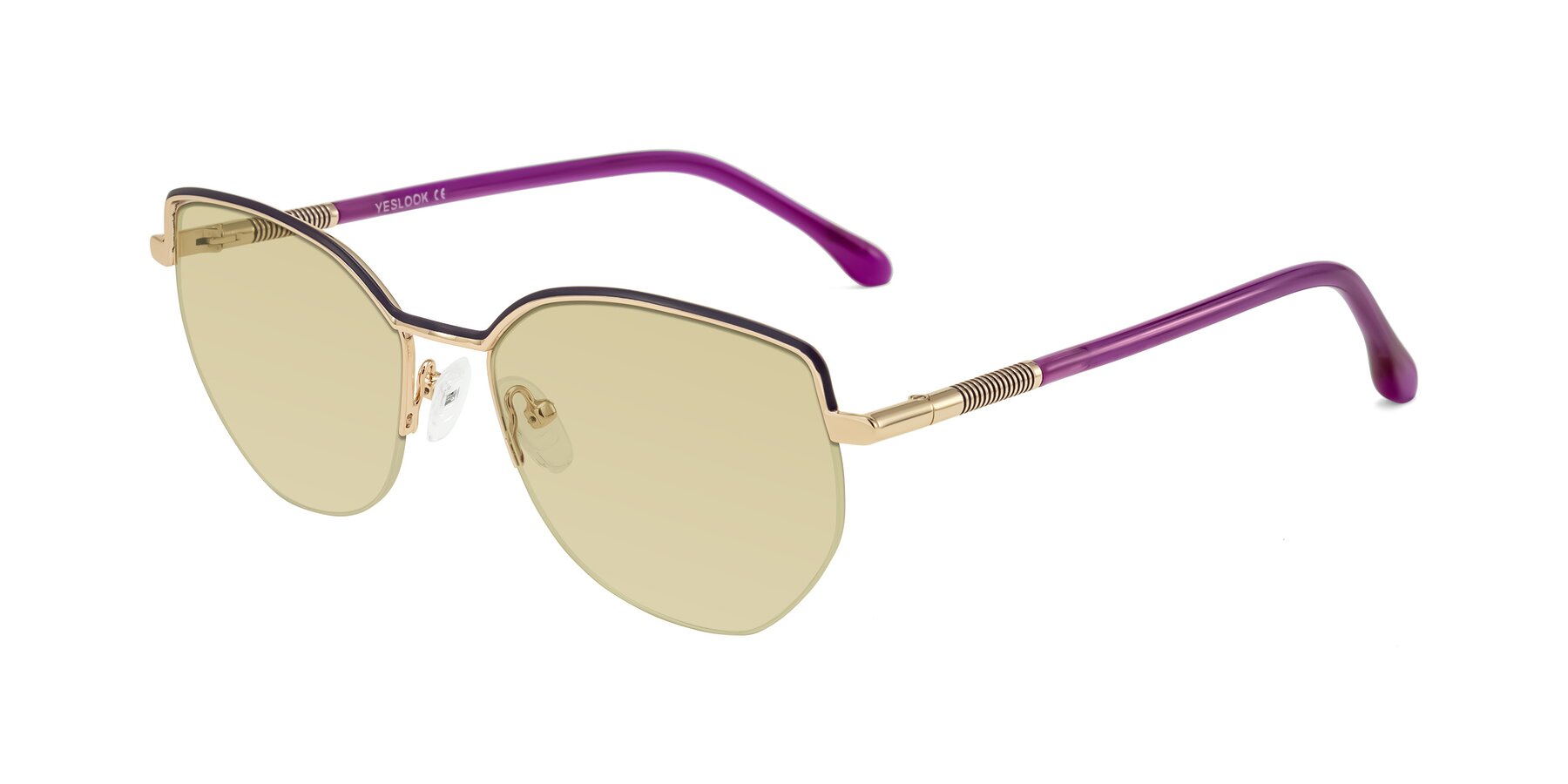 Angle of Heenan in Purple/Gold with Light Champagne Tinted Lenses