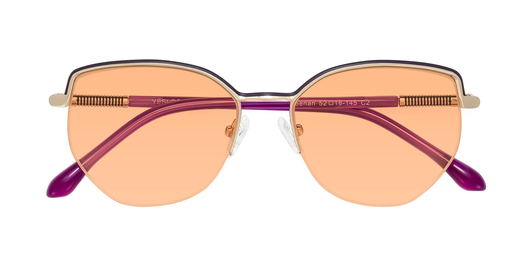 Folded Front of Heenan in Purple/Gold with Light Orange Tinted Lenses