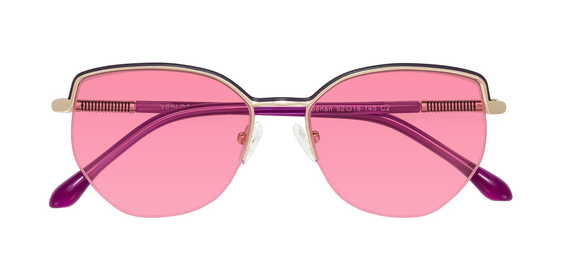 Folded Front of Heenan in Purple/Gold with Pink Tinted Lenses