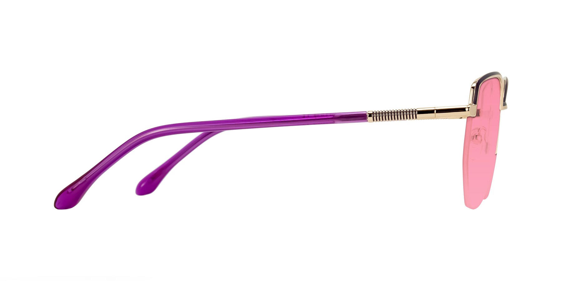 Side of Heenan in Purple/Gold with Pink Tinted Lenses