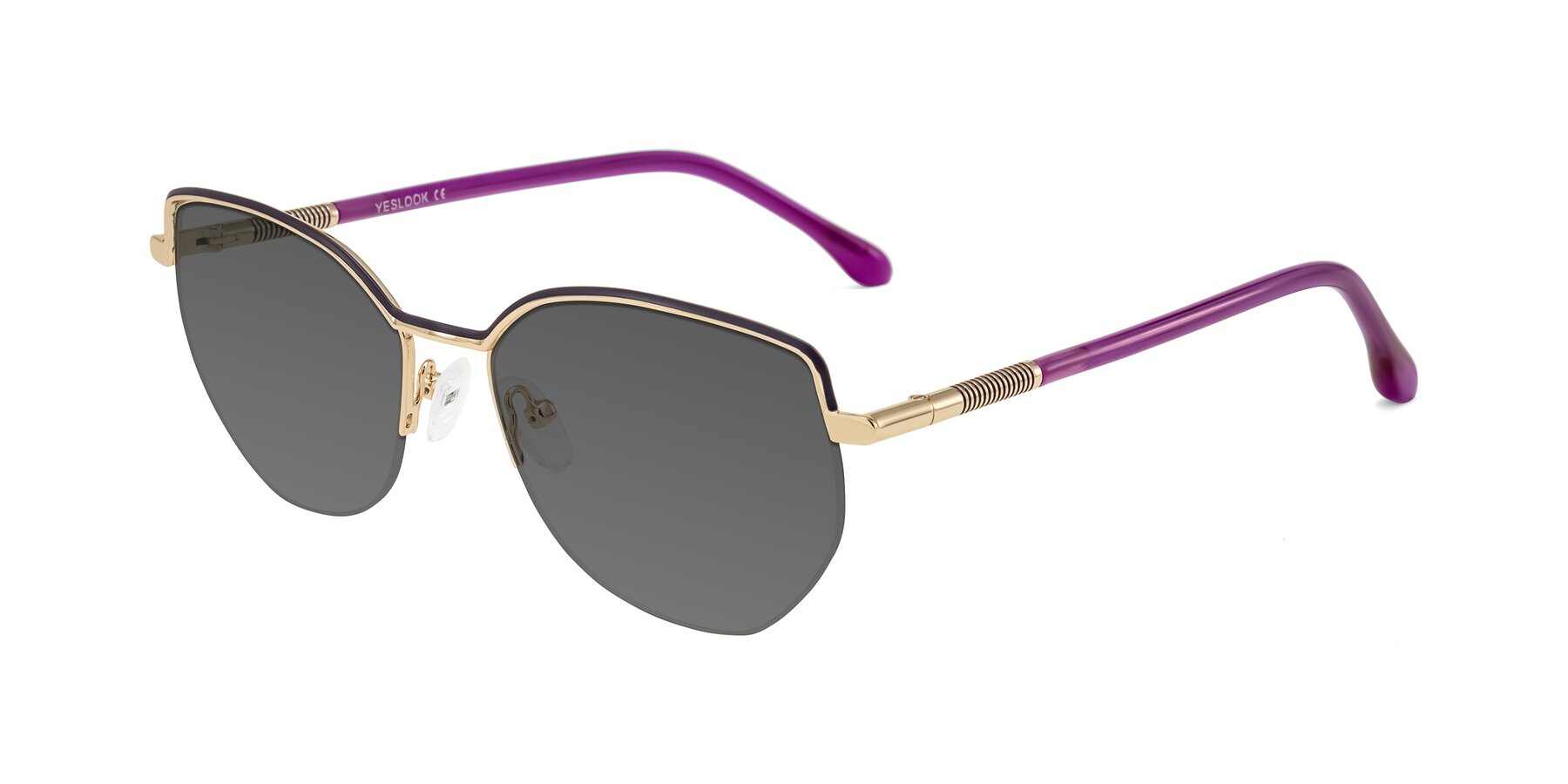 Angle of Heenan in Purple/Gold with Medium Gray Tinted Lenses