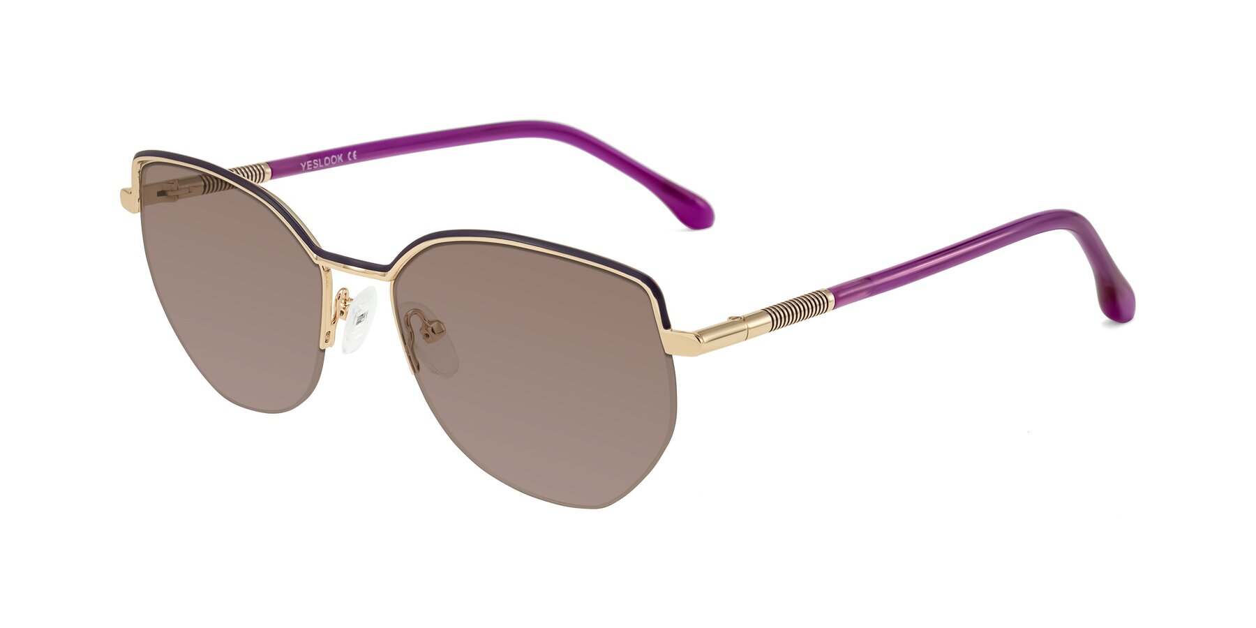 Angle of Heenan in Purple/Gold with Medium Brown Tinted Lenses