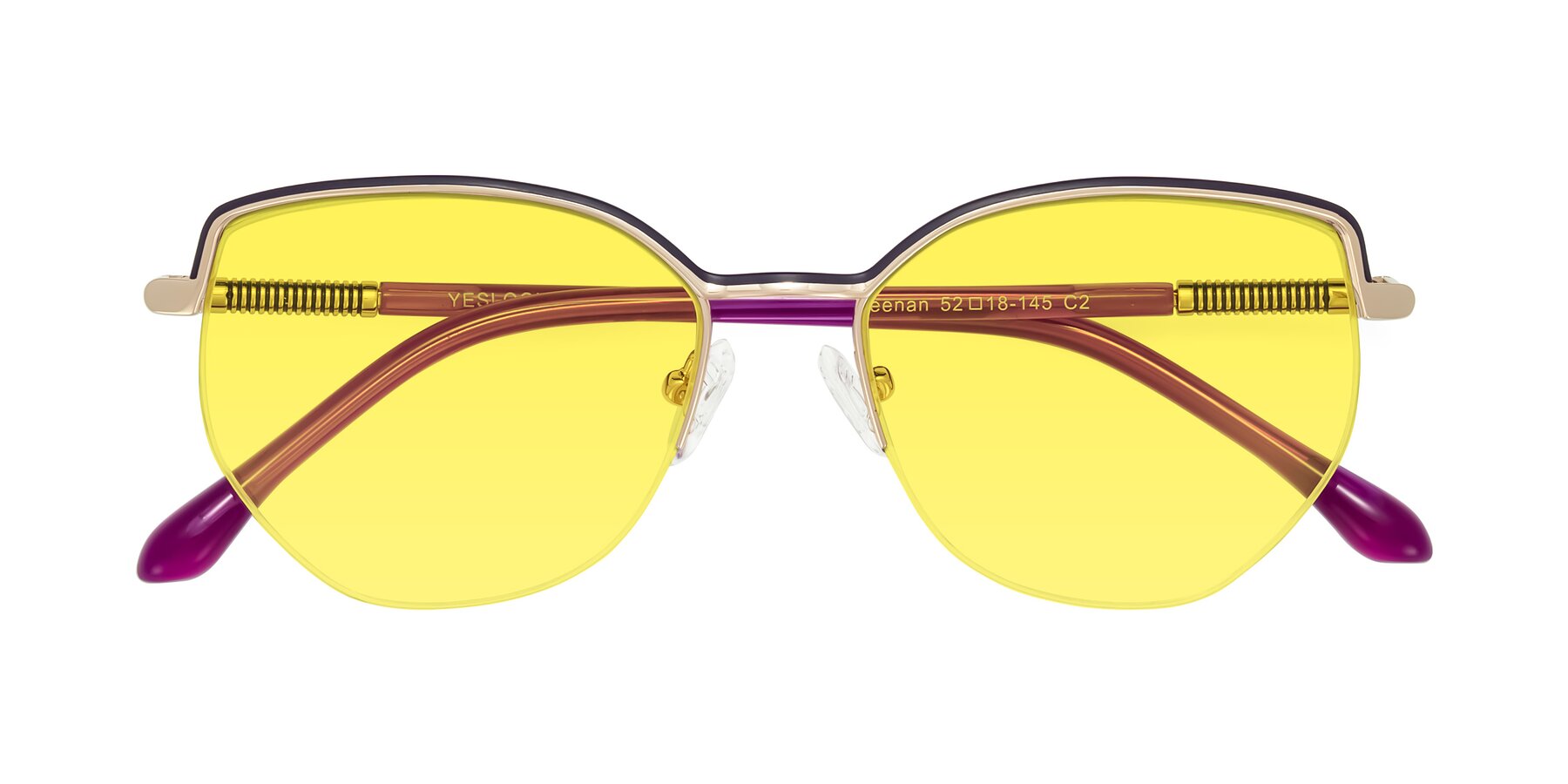 Folded Front of Heenan in Purple/Gold with Medium Yellow Tinted Lenses