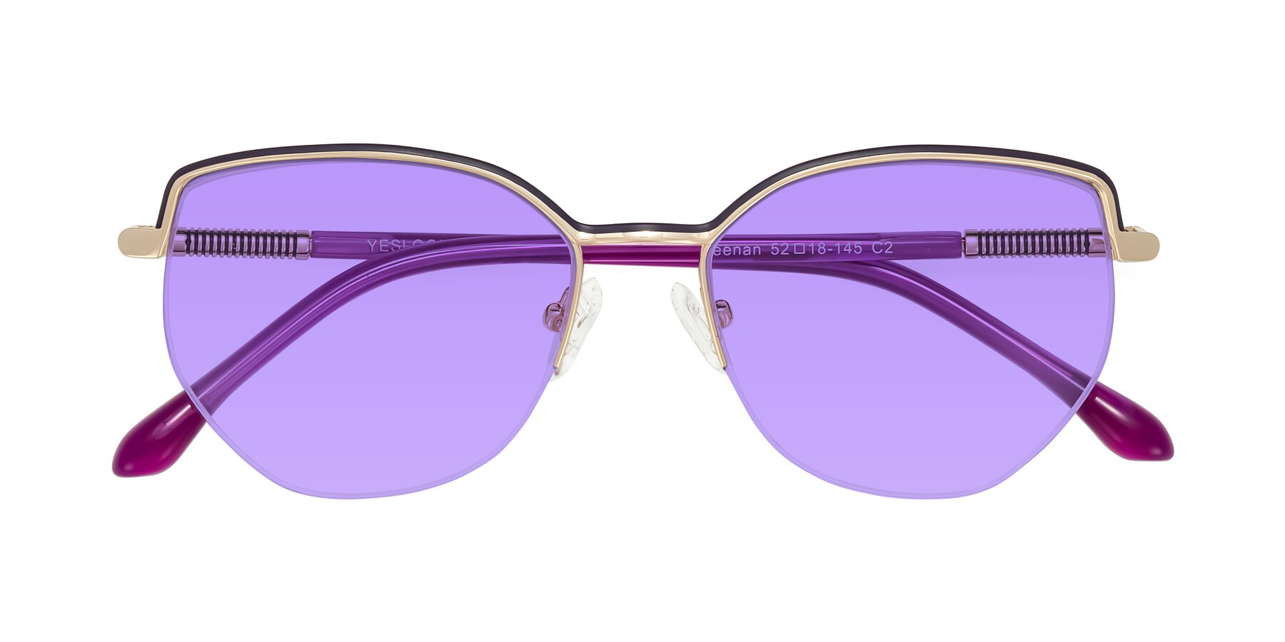 Folded Front of Heenan in Purple/Gold with Medium Purple Tinted Lenses