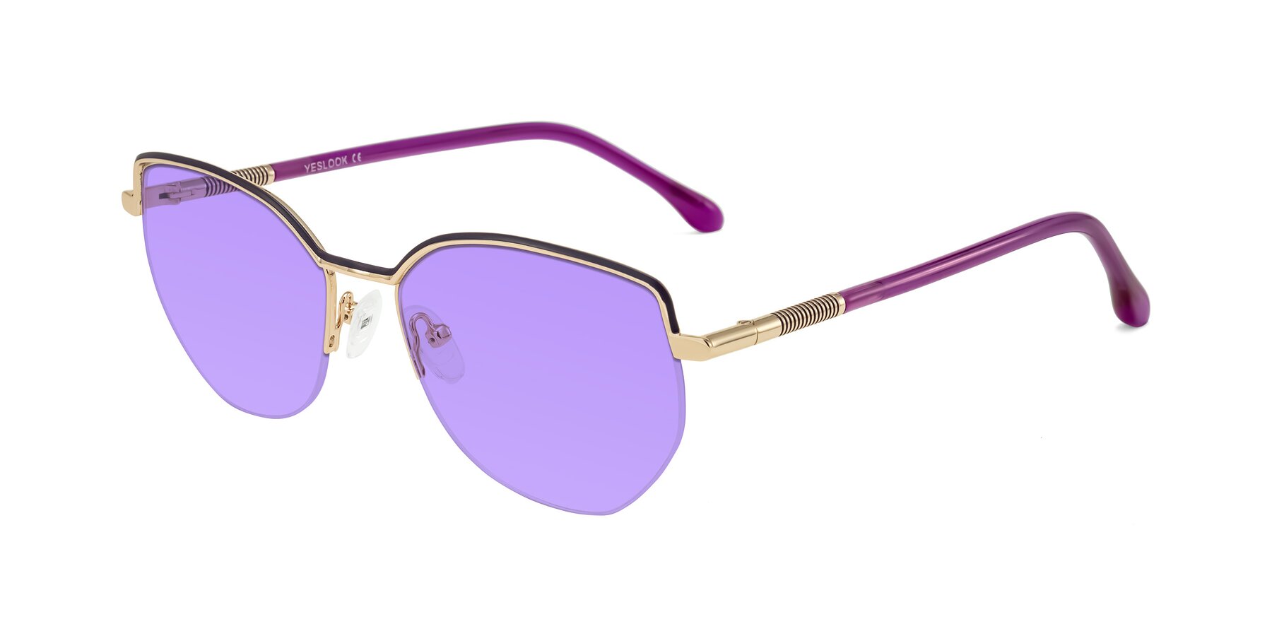 Angle of Heenan in Purple/Gold with Medium Purple Tinted Lenses
