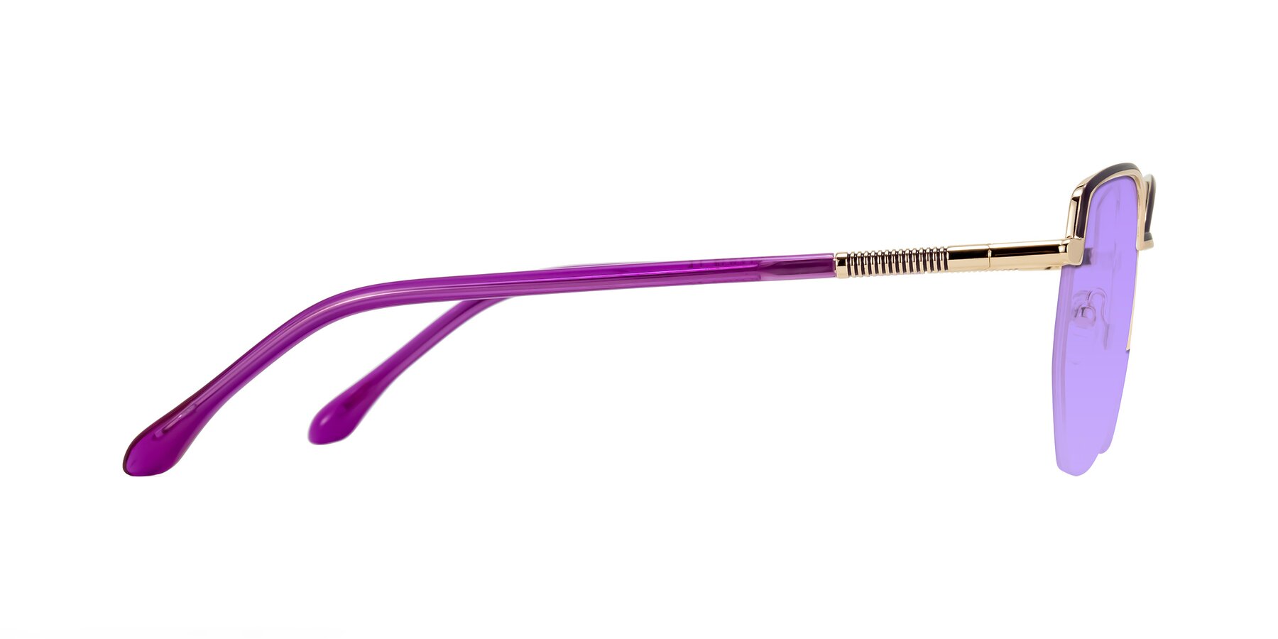 Side of Heenan in Purple/Gold with Medium Purple Tinted Lenses